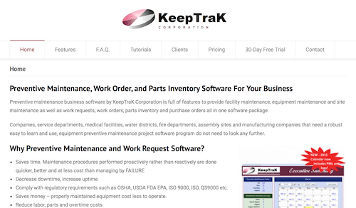 KeepTrak预防性维护和工作请求软件